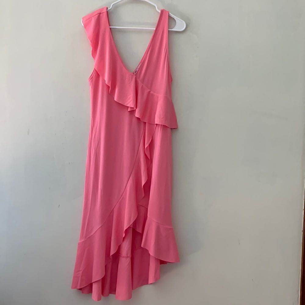 Zara asymmetrical pink sleeveless ruffle dress Size S NWT